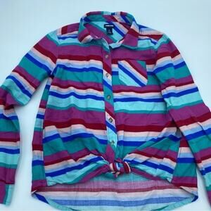 Land’s End Girls Flannel Striped Long Sleeve Shirt- Large